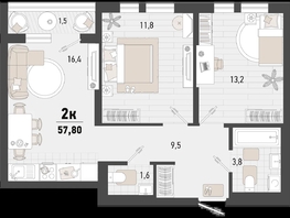 Продается 2-комнатная квартира ЖК Барса, 3В литер, 57.8  м², 15744720 рублей