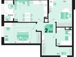 Продается 2-комнатная квартира ЖК Первое место, квартал 1.1, литер 1, 61.6  м², 8377600 рублей