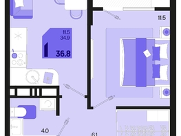 Продается 1-комнатная квартира ЖК Первое место, квартал 1.3, литер 2, 36.8  м², 5262400 рублей