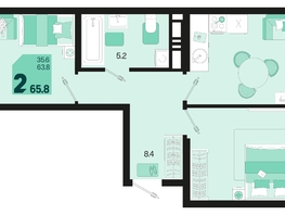 Продается 2-комнатная квартира ЖК Первое место, квартал 1.3, литер 1, 65.8  м², 8422400 рублей