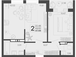 Продается 2-комнатная квартира ЖК Светский лес, литер 4, 46.21  м², 17328750 рублей