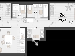 Продается 2-комнатная квартира ЖК Барса, 3В литер, 63.4  м², 17270160 рублей