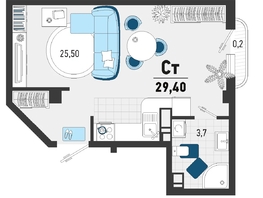 Продается 1-комнатная квартира ЖК Монако, литера 2, 28.6  м², 9444073 рублей