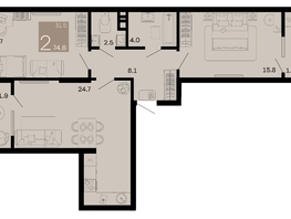 Продается 2-комнатная квартира ЖК Хозяин морей, литер 1, 74.6  м², 18500800 рублей