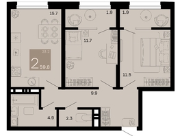 Продается 2-комнатная квартира ЖК Хозяин морей, литер 2, 59.8  м², 14770600 рублей