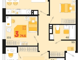 Продается 3-комнатная квартира ЖК Первое место, квартал 1.4, литер 2, 74.6  м², 10667800 рублей