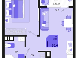 Продается 1-комнатная квартира ЖК Первое место, квартал 1.4, литер 2, 35.4  м², 5805600 рублей