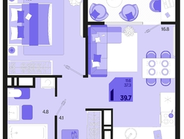 Продается 1-комнатная квартира ЖК Первое место, квартал 1.4, литер 2, 39.7  м², 5716800 рублей