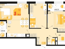 Продается 3-комнатная квартира ЖК Первое место, квартал 1.5, литер 1, 78.6  м², 10532400 рублей