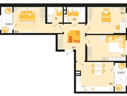 Продается 3-комнатная квартира ЖК Первое место, квартал 1.5, литер 1, 74.6  м², 9996400 рублей