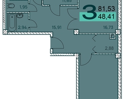 Продается 3-комнатная квартира ЖК Две реки, 84.52  м², 11917320 рублей