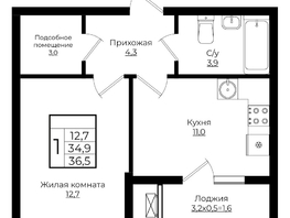 Продается 1-комнатная квартира ЖК Клубный квартал Европа 6, литера 7, 36.5  м², 7261310 рублей