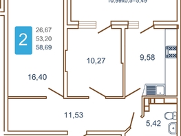 Продается 2-комнатная квартира ЖК Хорошая погода, литера 2, 59.25  м², 7287750 рублей