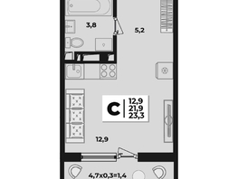 Продается 1-комнатная квартира ЖК Лето, литера 1/5, 23.3  м², 4227980 рублей