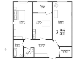 Продается 2-комнатная квартира ЖК Кубанский, литера 5.1, 60.1  м², 12500000 рублей