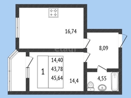 Продается 1-комнатная квартира ЖК Ural (Урал), 45.54  м², 5800000 рублей