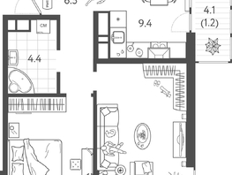 Продается 2-комнатная квартира ЖК Все Свои VIP, литера 8, 49.59 м², 12645450 рублей