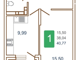 Продается 1-комнатная квартира ЖК Хорошая погода, литера 1, 40.77  м², 5300100 рублей