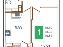 Продается 1-комнатная квартира ЖК Хорошая погода, литера 2, 41.95  м², 5453500 рублей