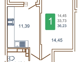 Продается 1-комнатная квартира ЖК Хорошая погода, литера 2, 36.23  м², 4709900 рублей