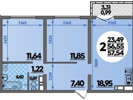 Продается 2-комнатная квартира ЖК Город у моря, литера 21, 57.54 м², 8964732 рублей