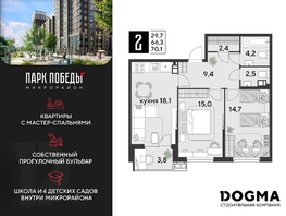 Продается 2-комнатная квартира ЖК Парк Победы 2, литера 30, 70.1 м², 9849050 рублей