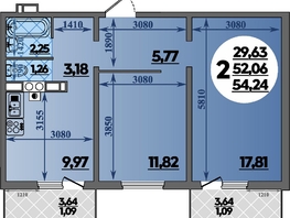 Продается 2-комнатная квартира ЖК Тихорецк, литера 2, 54.24 м², 5169760 рублей