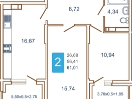 Продается 2-комнатная квартира ЖК Хорошая погода, литера 1, 66.6 м², 8391600 рублей