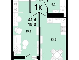 Продается 1-комнатная квартира ЖК Горячий, литера 4, 41.4 м², 5382000 рублей