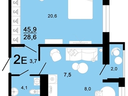 Продается 2-комнатная квартира ЖК Горячий, литера 1, 45.9 м², 5967000 рублей