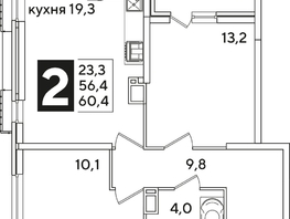 Продается 2-комнатная квартира ЖК Самолет, литера 56, 60.4  м², 8945240 рублей