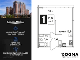 Продается 1-комнатная квартира ЖК Самолет, литера 51, 36.8 м², 7194400 рублей