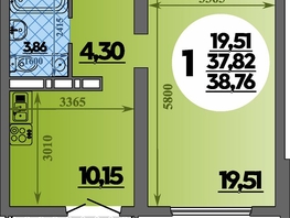 Продается 1-комнатная квартира ЖК Город у моря, литера 21, 38.76 м², 6682999 рублей