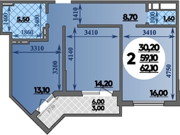 Продается 2-комнатная квартира ЖК Парк у дома, литера 7.2, 62.1 м², 9810000 рублей