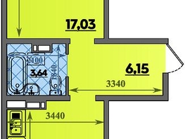 Продается 1-комнатная квартира ЖК Восточный, литера 37, 46.96  м², 5974000 рублей