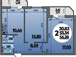 Продается 2-комнатная квартира ЖК Молодежный 2, литера 14, 56.28 м², 7271376 рублей