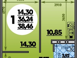 Продается 1-комнатная квартира ЖК Молодежный 2, литера 14, 38.46 м², 5488242 рублей