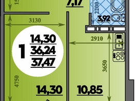 Продается 1-комнатная квартира ЖК Молодежный 2, литера 14, 37.47  м², 5369451 рублей