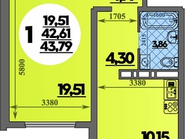 Продается 1-комнатная квартира ЖК Город у моря, литера 8, 43.79 м², 7803378 рублей