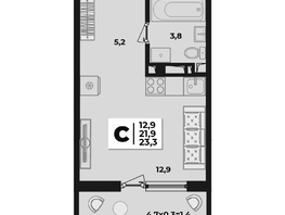 Продается 1-комнатная квартира ЖК Лето, литера 1.5, 23.3 м², 4358800 рублей