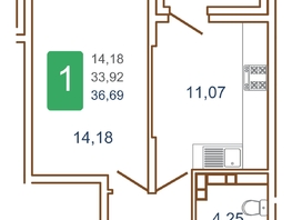 Продается 1-комнатная квартира ЖК Хорошая погода, литера 2, 35.95 м², 4853250 рублей