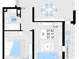 Продается 2-комнатная квартира ЖК Фонтаны, литер 19, 57.18 м², 10006500 рублей
