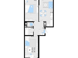 Продается 2-комнатная квартира ЖК Фонтаны, литер 19, 62.36 м², 9977600 рублей