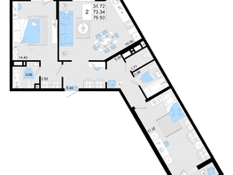 Продается 2-комнатная квартира ЖК Фонтаны, литер 19, 76.5  м², 11857500 рублей