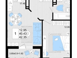 Продается 1-комнатная квартира ЖК Фонтаны, литер 19, 42.35  м², 7623000 рублей