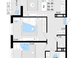 Продается 2-комнатная квартира ЖК Фонтаны, литер 19, 59.46 м², 10108200 рублей