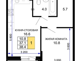 Продается 1-комнатная квартира ЖК Дыхание, литер 27, 38.4  м², 5683200 рублей