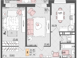 Продается 2-комнатная квартира ЖК Лучший, литер 3, 66.65  м², 7998000 рублей