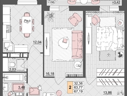 Продается 2-комнатная квартира ЖК Лучший, литер 5, 66.25 м², 8612500 рублей