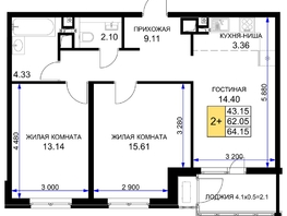 Продается 2-комнатная квартира ЖК Сегодня, литер 5, 65.2  м², 7367600 рублей